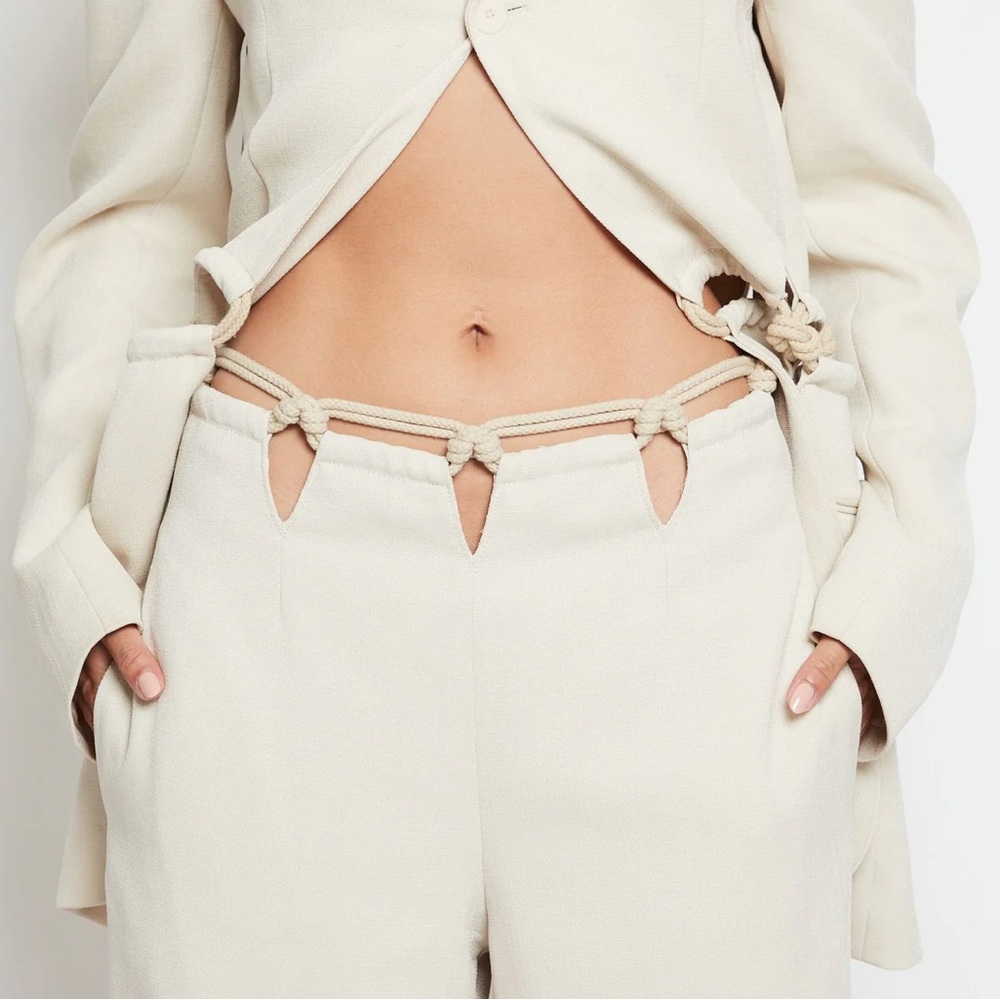 Wide Leg Rope-Detail Pants in Cream